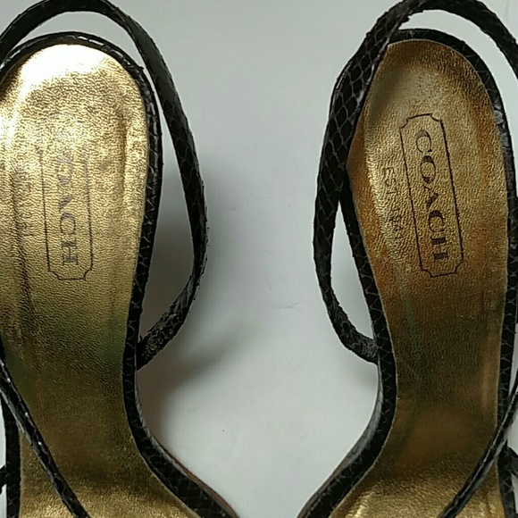 Coach Brown Snake Print Strappy Heeled Sandals - Picture 2 of 7